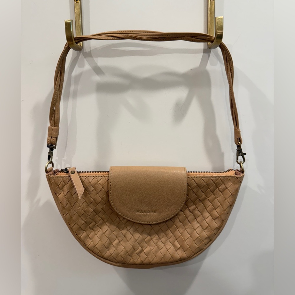 Mandrn Naomi Woven Leather Shoulder Bag in Sand